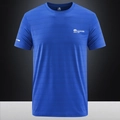 Men's blue crew neck t-shirt featuring horizontal texture and white fashion logo print - M / Blue