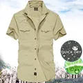 Chemise outdoor kaki homme manches courtes à séchage rapide avec doubles poches - M / Kaki