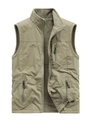 Chaleco deportivo caqui para hombre con forro polar y bolsillos con cremallera - M / Caqui