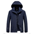 Men's dark blue waterproof outdoor jacket with hood, mesh lining and zipper pockets - M / Dark Blue