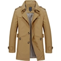 Classic khaki long casual trench coat for men with cotton fabric and shoulder strap detail - M / Dark Khaki