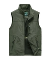 Army green outdoor utility vest with stand collar, multiple pockets, and mesh lining - M / Army Green