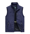 Men's dark blue outdoor vest with stand collar, three zipper pockets and breathable mesh lining - M / Dark Blue