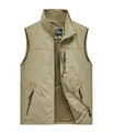 Men's khaki outdoor multi-pocket fishing vest with stand collar and breathable mesh lining - M / Khaki