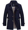 Men's navy blue cotton trench coat with stylish brown plaid lining and epaulettes - M / Dark Blue