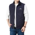 Herren Wende-Fleeceweste in Dunkelblau mit Outdoor-Brustdruck und Stehkragen - M / Dunkelblau