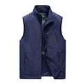 Heren outdoor visvest in donkerblauw met opstaande kraag, mesh voering en ritszakken - M / Donkerblauw