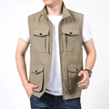 Chaleco cargo para hombre color caqui con cuello alto y múltiples bolsillos tácticos - M / Caqui