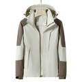 Waterproof two-tone hooded jacket in beige and brown with breathable mesh lining - M / Khaki