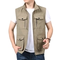 Outdoor-Utility-Weste für Herren mit vielen Taschen und Stehkragen in Khaki-Twill - M / Khaki