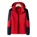 Waterproof outdoor windbreaker in red and blue color blocking with hooded design - M / Red