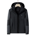 Waterproof outdoor windbreaker for men with hood and black-grey contrast stitching - M / Black