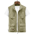 Herren Outdoor-Angelweste in Khakigrün mit Fleecefutter, vielen Taschen und Stickerei - M / Khaki