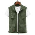 Dunkelgrüne Outdoor Angelweste mit vielen Taschen, Stehkragen und Reißverschluss - M / Armeegrün