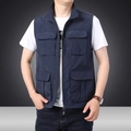 Gilet da uomo blu navy per esterni con tasche multiple e design a collo alto - M / Blu scuro