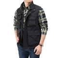 Gilet cargo funzionale da uomo nero con tasche multiple e chiusura a collo alto zip - M / Nero