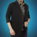 Veste décontractée en coton noir pour homme avec col à revers et trois boutons classiques - M / Noir