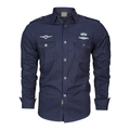 Navy blue men's tactical long sleeve shirt with military embroidery on white background - M / Royal Blue