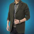 Veste blazer décontractée en coton vert olive pour homme avec chemise à carreaux - M / Vert Militaire