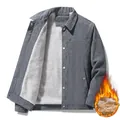 Men's grey corduroy jacket with warm white fleece lining and utility chest pocket - M / Gray