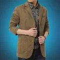 Veste décontractée en coton kaki pour hommes avec col à revers et fermeture classique - M / Kaki