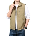 Gilet outdoor da uomo color kaki con tasche multiple e colletto alla coreana zip - M / Cachi