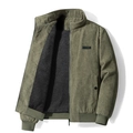 Giacca in velluto a coste verde oliva da uomo con calda fodera sherpa nera e collo - M / Verde Militare
