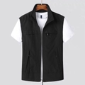 Men's black quick-dry fishing vest with multiple pockets and stand collar design - M / Black