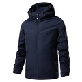 Men's dark blue windproof outdoor hooded jacket with adjustable drawstring and zip closure - M / Blue