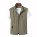 Men's outdoor utility vest with zipper pockets and embroidered outdoor logo in green - M / Khaki