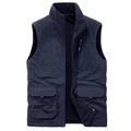 Chaleco polar reversible para hombre con cuello alto y múltiples bolsillos en azul marino - M / Azul oscuro