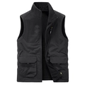 Men's reversible fleece vest with stand collar and multiple tactical pockets in black - M / Black