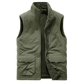 Chaleco reversible de forro polar para hombre con bolsillos tácticos y cuello alto - M / Verde Militar