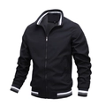 Men's navy blue casual sports jacket with striped rib trim and stand collar design - M / Black