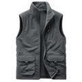 Chaleco de forro polar gris oscuro para hombre con bolsillos y cuello alto cortavientos - M / Gris