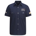 Camicia tattica da uomo in cotone blu scuro con toppe ricamate e spalline militari - M / Blu Reale