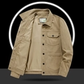 Chaqueta de pana caqui para hombre con bolsillos cargo y cierre de botones frontal - M / Caqui