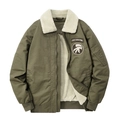 Army green flight jacket with warm fleece collar and military airborne embroidery - M / Army Green