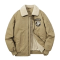 Men's khaki flight jacket with warm fleece collar and military-style airborne patches - M / Khaki
