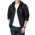 Men's black ice silk sun protection hooded jacket with sleeve zipper pocket for outdoor sports - M / Black