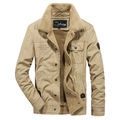 Men's khaki workwear jacket with thick faux shearling lining and collar detail - 3XL / Khaki