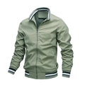 Men's sage green bomber jacket with striped ribbed collar and casual minimalist design - M / Green
