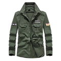 Armeegrünes langärmeliges Militärhemd aus Baumwolle für Herren mit Schulterklappen und Taschen - 6XL / Grün