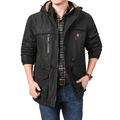 Parka da uomo nero pesante con cappuccio, fodera in pile e coulisse in vita - M / Nero