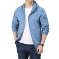 Light blue men's ice silk hooded skin jacket with zipper pocket for outdoor sports - M / Light Blue