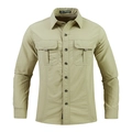 Men's lightweight khaki outdoor quick-dry long sleeve shirt with tactical pockets - Khaki