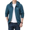 Men's dark navy ice silk sun protection jacket with hood and arm zipper pocket - M / Sapphire Blue