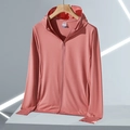 Veste de protection solaire en soie glacée UPF50+ rose corail avec capuche et passe-pouces - M / Rouge pastèque