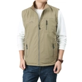 Herren Outdoor-Wende-Fleeceweste mit Stehkragen und Reißverschlusstaschen in Khaki - M / Khaki