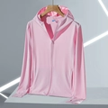 Veste de protection solaire en soie glacée rose UPF50+ avec capuche et passe-pouce - M / Rose Tendre